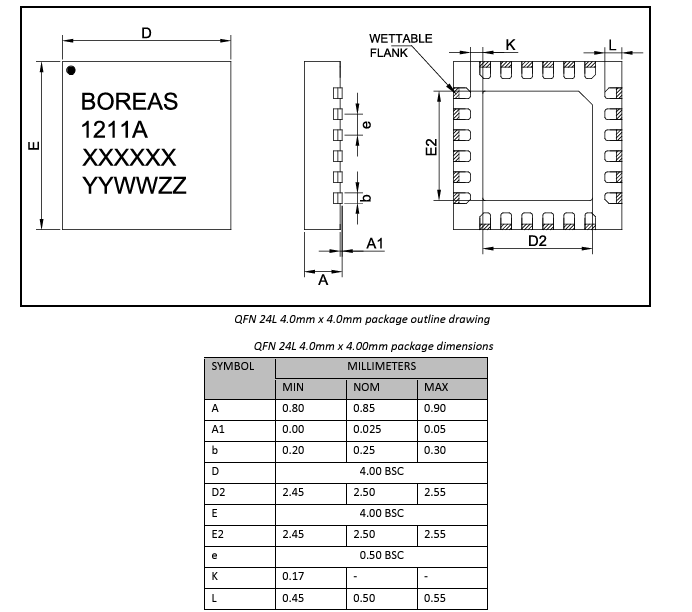 Mechanical Drawing - Boréas Technologies BOS1211 CapDrive® Piezo Haptic Driver